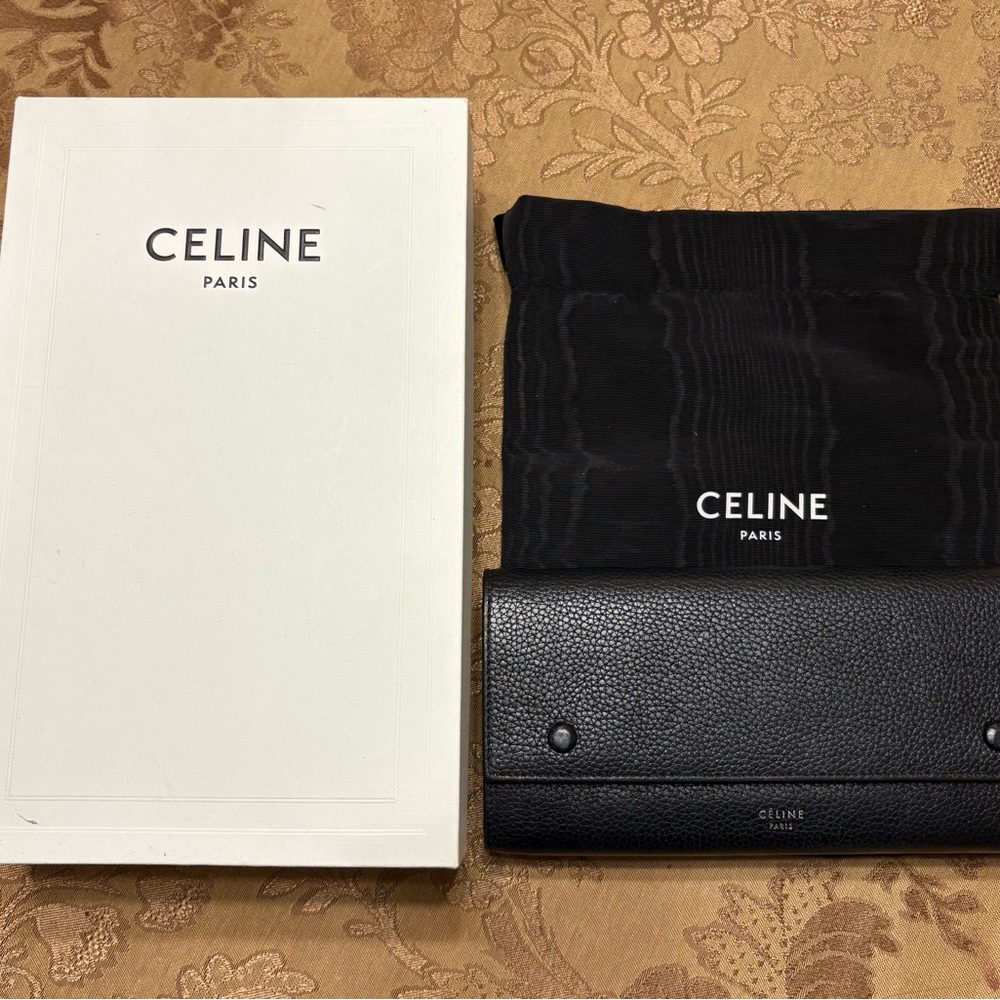 Celine Leather Black/Yellow Long Continental Wallet